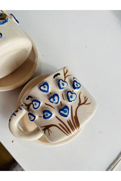 Banuart 2-Piece Ceramic Double Coffee Cup - Elephant and Evil Eye Tree Gift