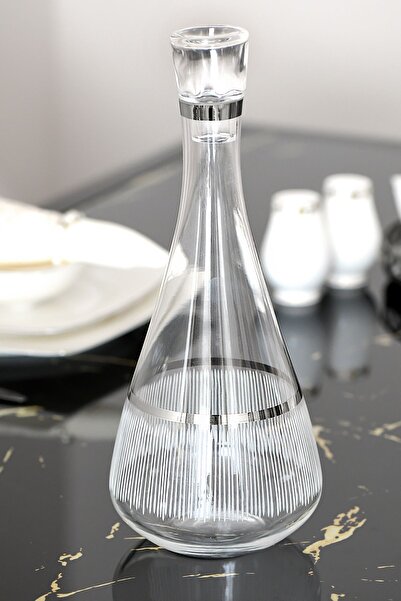 P H Panayır Home 1 Adet Sürahi Platin Gümüş Yaldızlı Kesme Desen Kapaklı Şişe