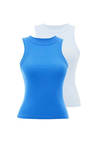 WESTMARK LONDON Tricou alb și albastru pentru femei - decolteu, amestec de bumbac elastan, fără mâneci - WMCLARA RIB TANK TOP