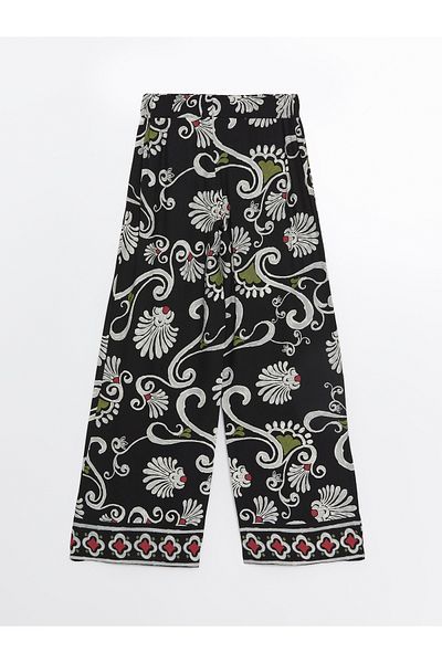 LC Waikiki Gemusterte Damenhose mit weitem Bein und elastischem Bund