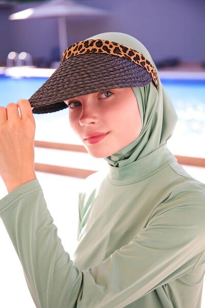 Marina Black Visor Hat with Leopard Stripe 14401