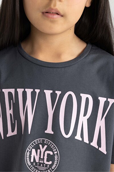 DeFacto Kız Çocuk Crop Bisiklet Yaka 2'li Kısa Kollu Tişört B7795a8ns