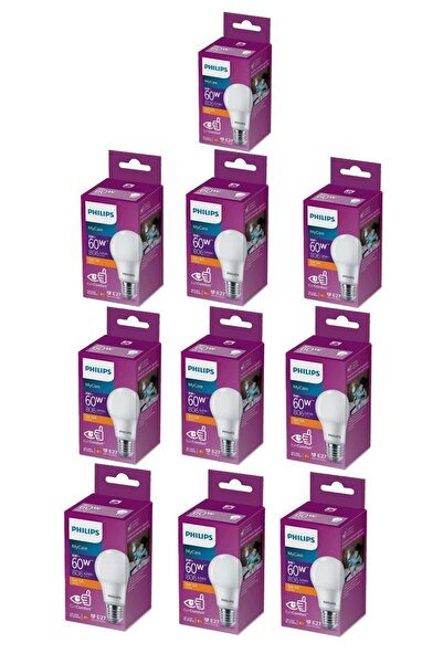 Philips Mycare 8 W-60 W 2700 Kelvin Sarı Işık Göz Yormayan Yeni Nesil Led Ampul (10 Adet)
