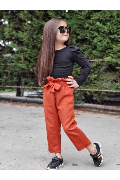 muzur kids Kabartma Omuz Body / Double Krep Yüksek Bel Pantolon / Kemer 3'lü ...
