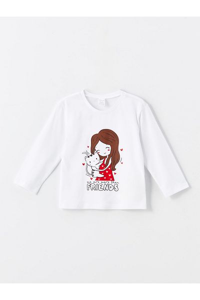 LC Waikiki T-shirt dla dziewczynki z długim rękawem i nadrukiem – okrągły dekolt