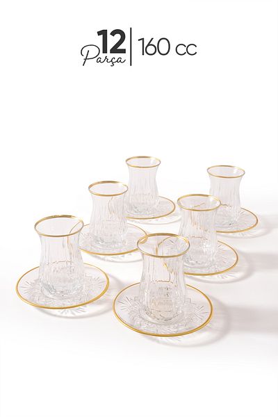 MEST 160 Cc Stylish and Elegant Designed Eco Gilded 6-Person Tea Cup Set