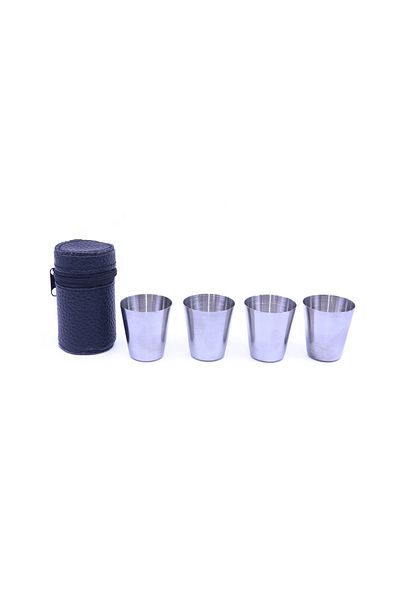 stainless steell طقم أكواب وحقيبة حمل من الفولاذ المقاوم للصدأ مكون من 4 قطع