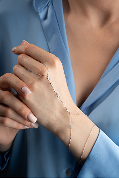 Nereze 925 Ayar Gümüş Rodyum Kaplama Sıralı Baget Taşlı Şahmeran Bileklik