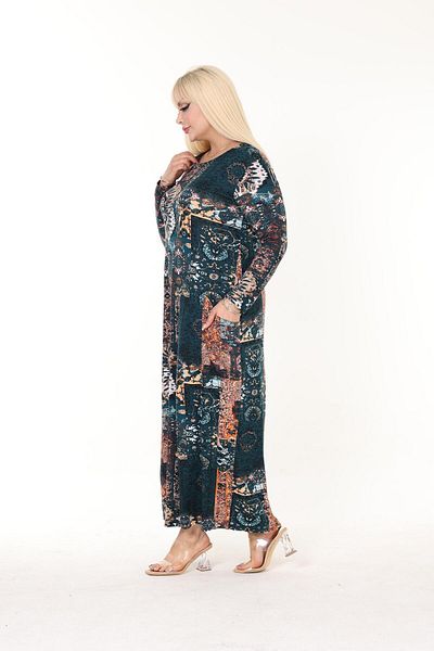 mezura tekstil Rochie din bumbac pieptănat din viscoză cu model de mărime mare - mânecă lungă, lungime maxi, cu buzunar hidžáb