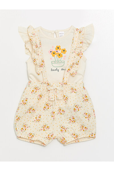 LC Waikiki Virágmintás nyakú blúz és rövidnadrág kislányoknak - 2 db-os készlet