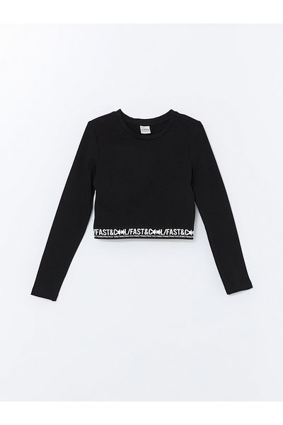 LC Waikiki Crew Neck - Girl's Printed Long Sleeve Crop T-Shirt