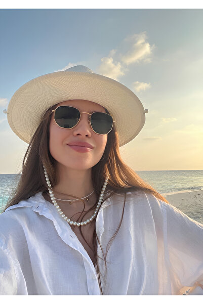 MACERATİ Gold Metal Çerçeveli Beşgen Unisex Güneş Gözlüğü