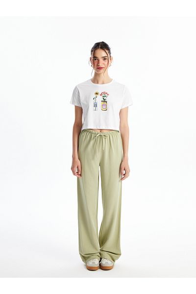 LC Waikiki Γυναικείο Crop - Crew Neck, Printed, Κοντό μανίκι