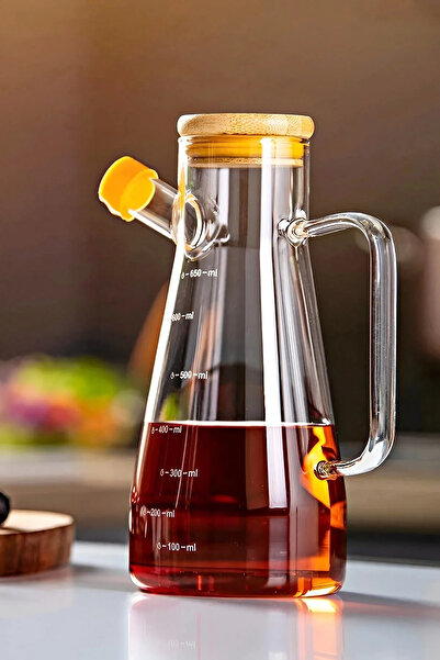 Genel Markalar Bambu Kapaklı Cam Yağdanlık Vakumlu Borosilikat Cam Sirkelik Z...