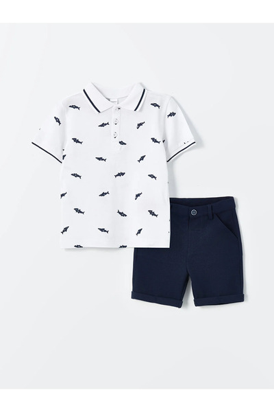 LC Waikiki LCW baby Polo Yaka Baskılı Erkek Bebek Tişört ve Şort 2'li Takım lcw