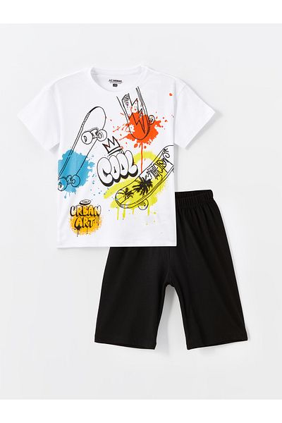 LC Waikiki Set de pijamale pentru băieți cu pantaloni scurți - decolteu, mânecă scurtă