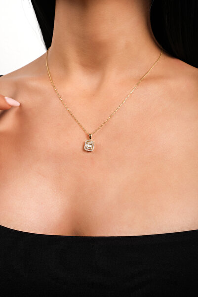 Side Gold Kuyumculuk 14 Ayar Sarı Altın Zirkon Taşlı Baget Kolye Ucu