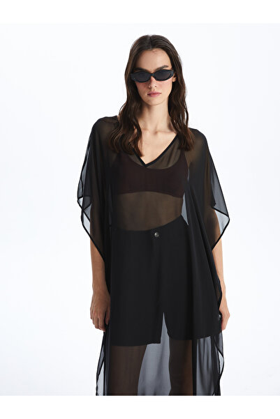 LC Waikiki Γυναικείο φόρεμα παραλίας με λαιμόκοψη - ίσιο κόψιμο, κοντό μανίκι