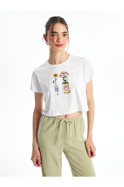 LC Waikiki Γυναικείο Crop - Crew Neck, Printed, Κοντό μανίκι