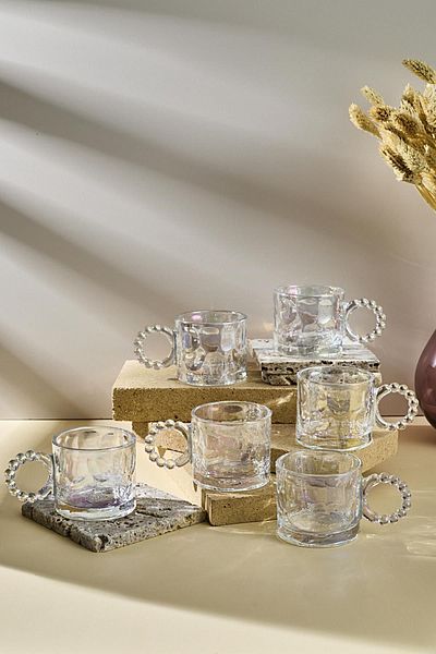 Perotti Ringo Stone Luster 100ml Glass Cup with 6 Bead Handles Espresso and Turkish Coffee Cup