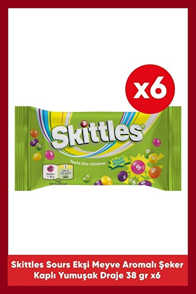 Skittles Sours Ekşi Meyve Aromalı Draje Şekerleme 38 G 6X