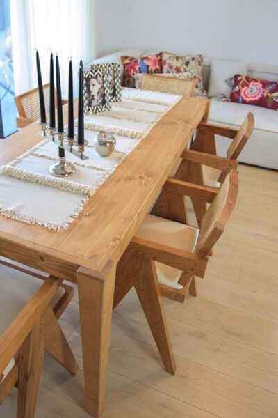 Bohemart Pera Sandalye Boho Ahşap Hasirli Doğal Hazeran Kolçaklı Elişi