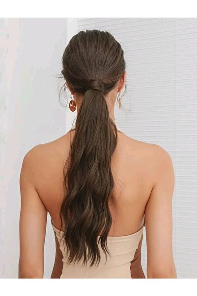 AKOLİFE Păr natural în coadă de cal de culoare brună închisă - rezistent la căldură - coadă de cal