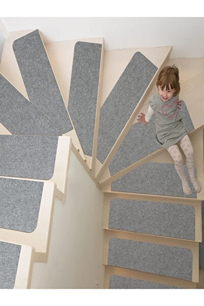 KatFlex Halıflex Kendinden Yapışkanlı Merdiven Halısı (8 Adet) Füme Rip Halı Keçe Kaymaz Halı
