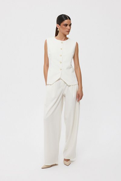 Seda Yalçın Atelier Ecru Palazzo Trousers - Pleated Front and Elastic Back