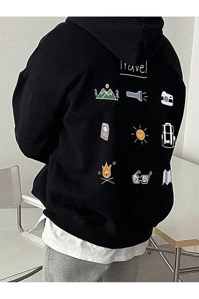 Revasser Πολύχρωμο, ειδικά εμπριμέ, Unisex, βαμβακερό φούτερ με κουκούλα - TRAVEL