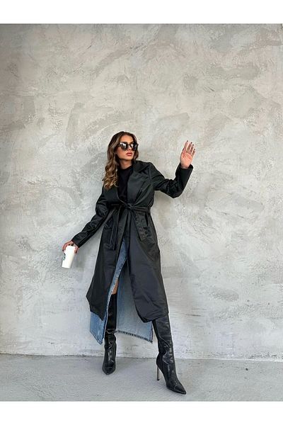 VESS MODA Vegan Belted Leather Trench Coat
