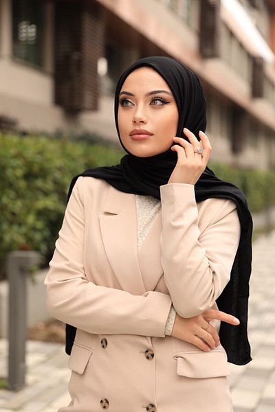 Organic Scarfs Hijab Cotton Shawl Hijab Model Hijab - Μαύρο