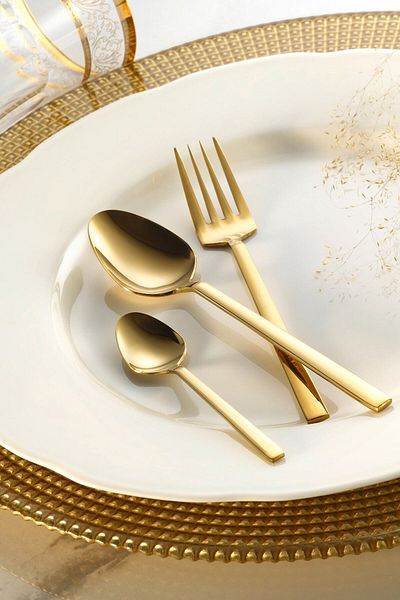 Fecra Nature 18 Piece Gold Sweet Fork Spoon Knife Set