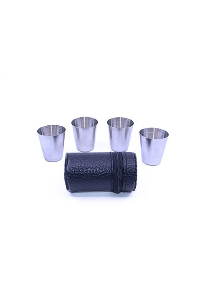 stainless steell طقم أكواب وحقيبة حمل من الفولاذ المقاوم للصدأ مكون من 4 قطع