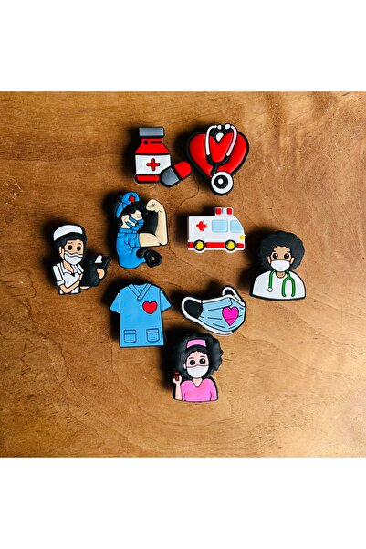 Crocs Jibbitz Terlik Süsü Sağlık Serisi,9 'Lu Set Ambulans,Doktor,İlaç,Erkek Doktor