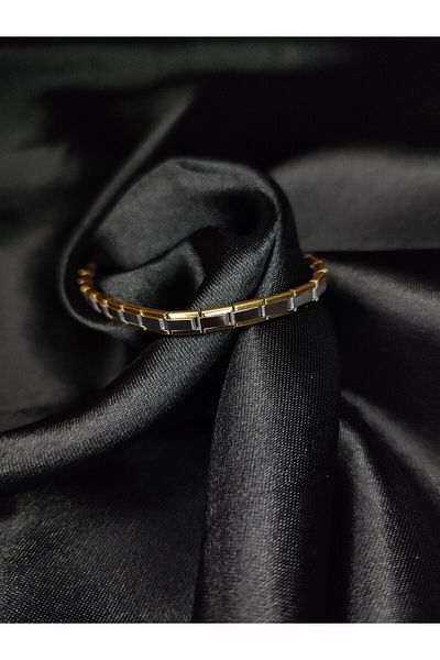 Gracee Italian Nomi Two-Color Unwriting Thin Charm Steel Bracelet (Bezel-Outside Gold, Body Steel Color)