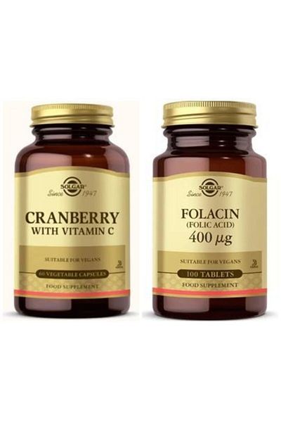 Solgar Cranberry Extract vitamin C 60 Capsules + Folic Acid 400 mcg 100 Tablets