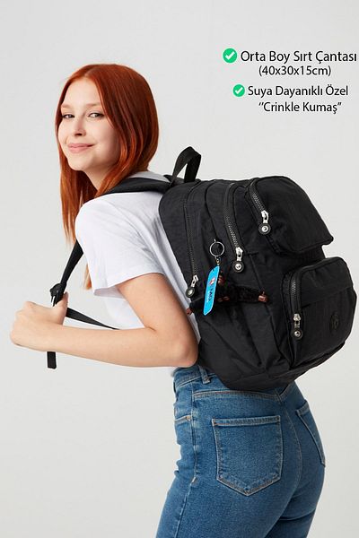 MORCA Σκούρο μαύρο Crinkle Nemobags Unisex Αδιάβροχο Μαύρο Κρίνκερ Σακίδιο πλάτης Σχολική τσάντα φορητού υπολογιστή