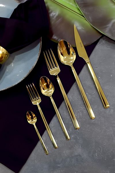 Fecra Nature 89 Piece Gold Fork Spoon Knife Set