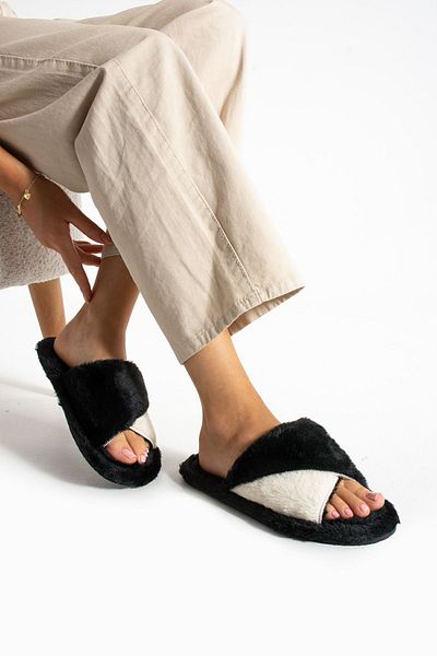 Moda Devrin Μαύρο βελούδινο ύφασμα - Παντόφλες Twist με ραμμένη σόλα, παντόφλες Silent House