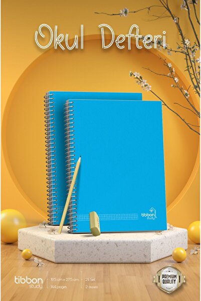 Tibbon Study Okul Defteri Spiralli 2'li Set Kareli - Büyük Boy
