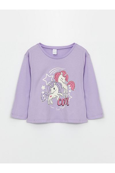 LC Waikiki Tricou pentru fetiță cu mânecă lungă cu imprimeu - Decolteu