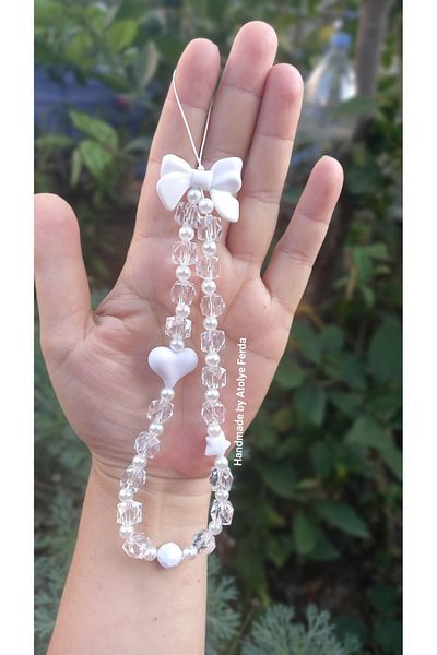 Atolye Ferda White Heart and Bow Figured Phone Charm Phone Ornament