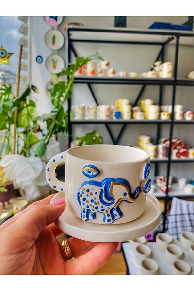 Banuart Elephant Handmade Ceramic Mug Gift Coffee Cup