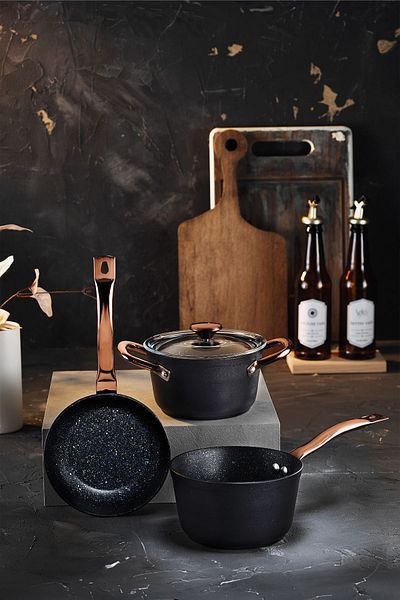 Fecra Starry 4 Piece Mini Granite Pot Set Copper Handle