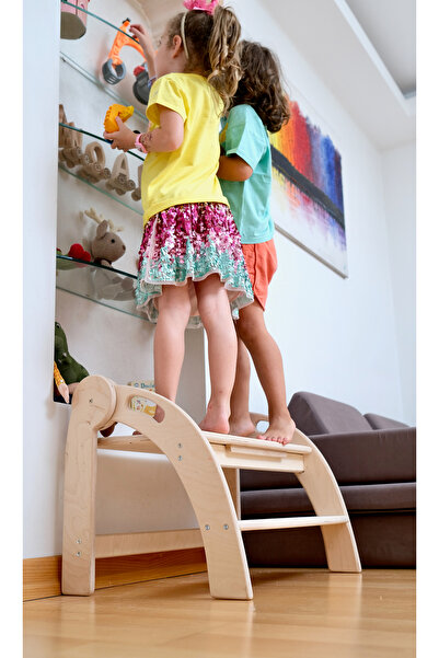 KIDOPPO Montessori Tabure | Ahşap Katlanır Basamak | Çocuk Odası Dekoru | Dayanıklı Katlanır Basamak