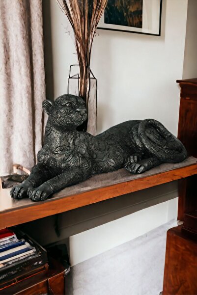 Rugad Biblo Dekoratif Heykel Leopar Biblosu Gümüş Eskitme Renk Model 38