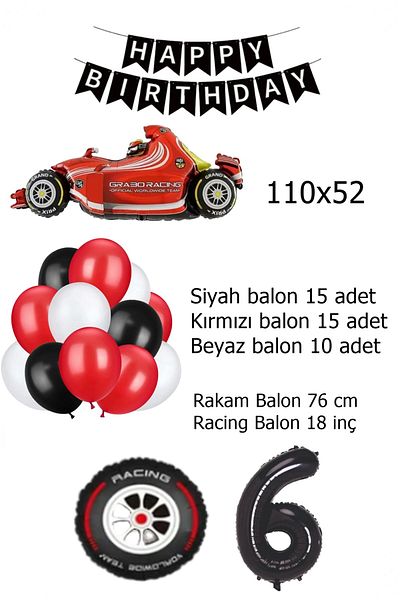 BİDOLUMUTLULUK Birthday Concept - Age Numeral Race Car and Entertainment Celebration Set