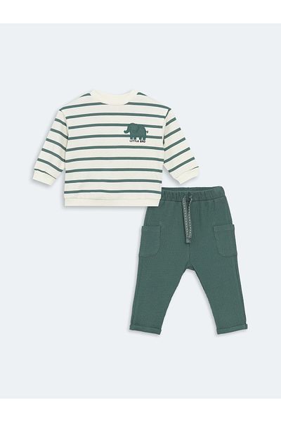 LC Waikiki Crew Neck Printed Sweatshirt and Sweatpants for Baby Boy - Set of 2