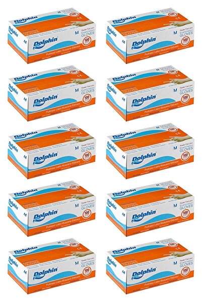 Dolphin 10 صناديق من قفازات لاتكس بيضاء خالية من البودرة مقاس متوسط M